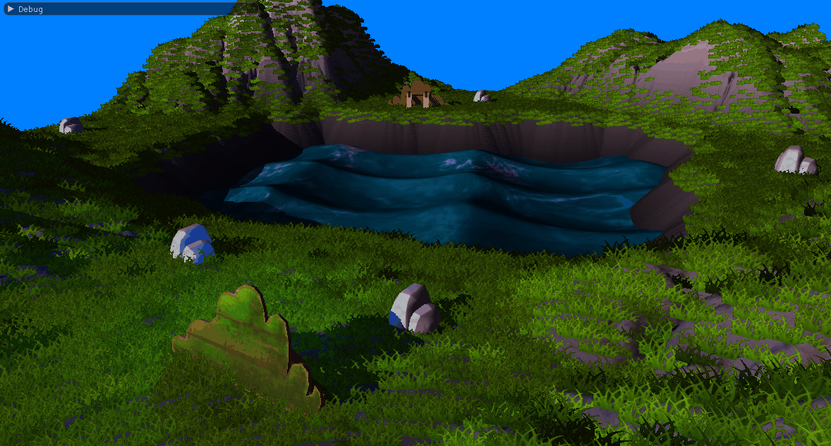 A showcase of the mountain lake scene.